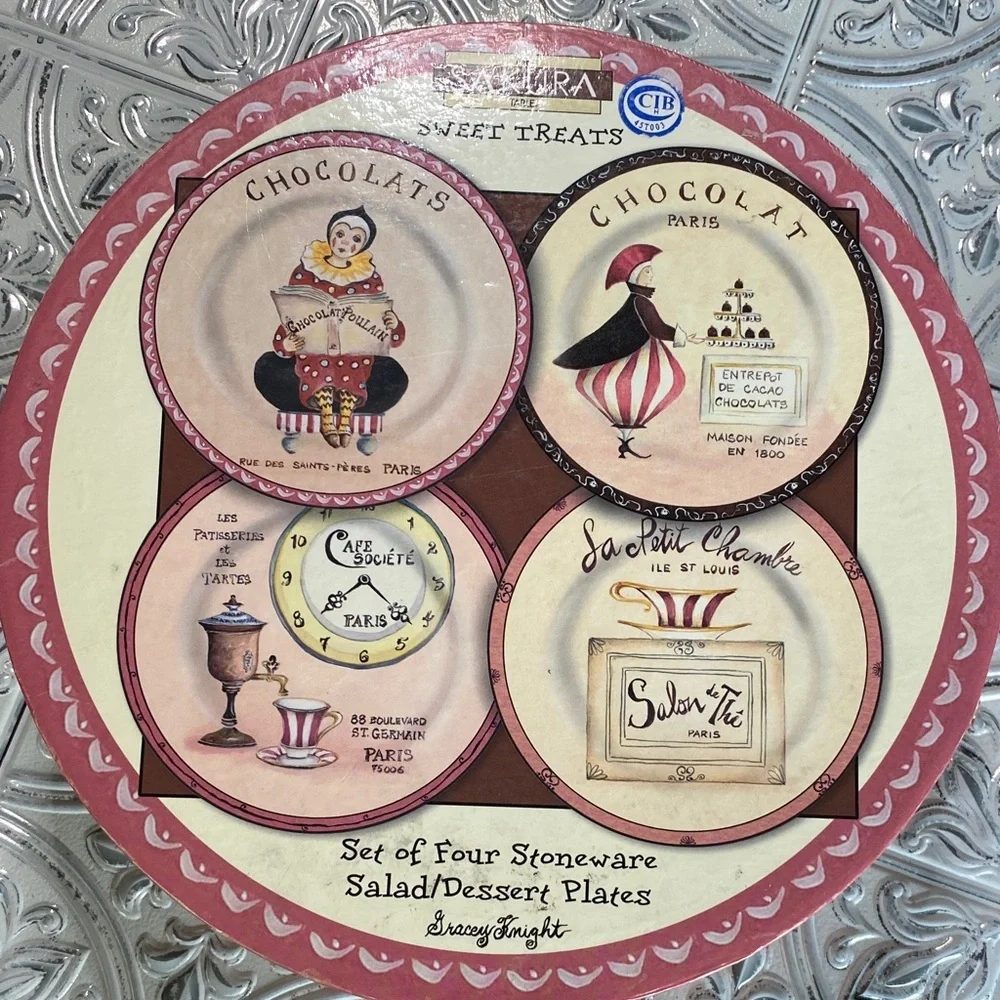 The Sakura Table Sweet Treats Parisian Decorative 9”Plates Set of 4
